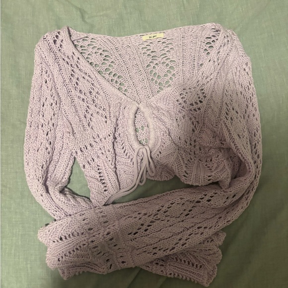 Sweaters - Mi Ami knitted cropped sweater with tie in the front and flared sleeves